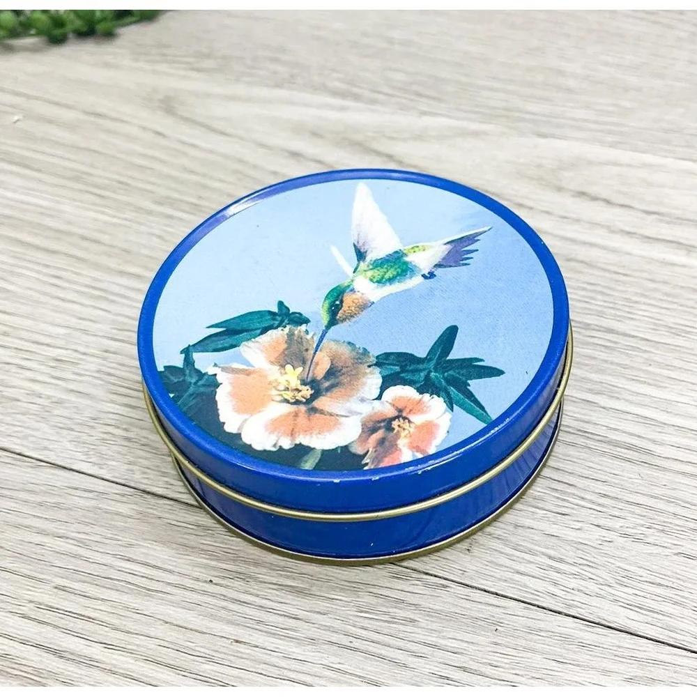 Vintage Hummingbird Coaster Tin, Set of 4 Coasters‎ Metal and Cork
